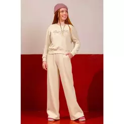 Conjunto Juvenil Menina Moletom Estampado Beats Bege