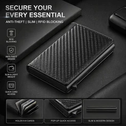 Carteiras Fibra De Carbono Porta-Cartões Masculina Marca Preta Mágica Tripla De Couro