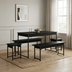 Conjunto Mesa de Jantar com 2 Bancos 2 Banquetas Estilo Industrial Aço Active Preto Ônix Yescasa Preto Onix