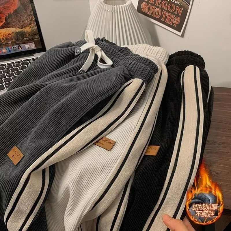 Outono inverno forro de lã engrossado Sweatpants calças de veludo masculino na moda calças esportivas em linha reta solt