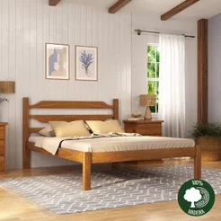 Cama Porteira 1,40 Madeira Maciça Marrom/Mogno Mel Casal