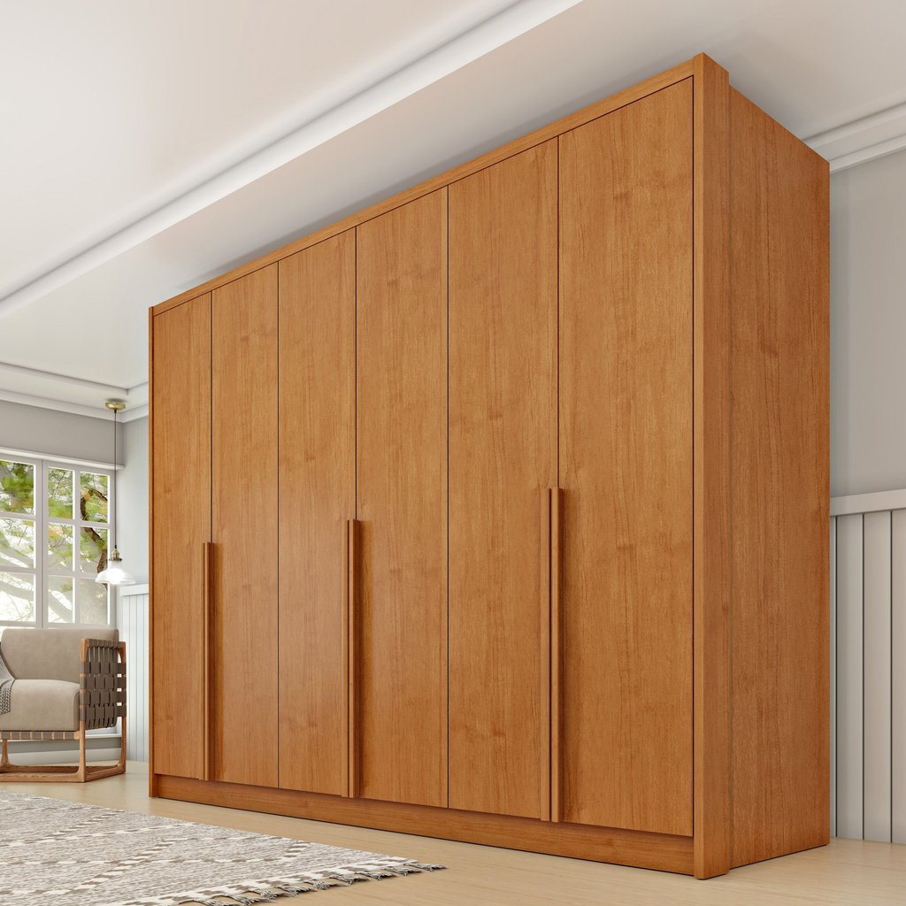 Guarda Roupa Casal 100% MDF 6 Portas 6 Gavetas Sol 243cm Yescasa Bege/Cinamomo Cinamomo
