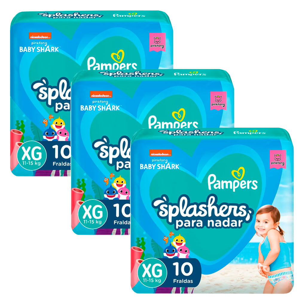 Kit 3 Fraldas Descartáveis Pampers Splashers Piscina XG 10 Unidades