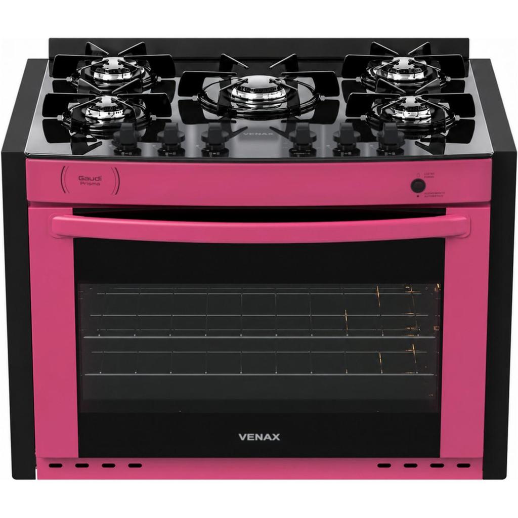 Fogao de embutir 5 Bocas Venax Gaudi Prisma Vitreo Bl Pink Gas Glp