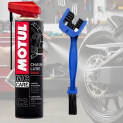 Kit com Lubrificante Motul C2 para Corrente Moto Bike 400ml + 1 Escova limpa Corrente