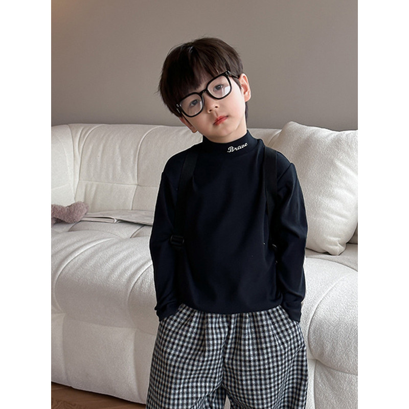 Crianças alemão veludo meia gola alta manga comprida camiseta meninos meninas outono inverno forro de lã engrossado quen