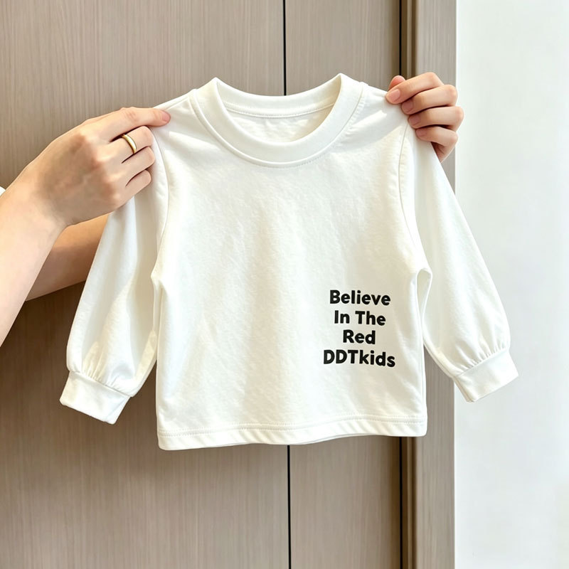 Algodão puro crianças de manga comprida camiseta primavera outono novo estilo meninos estilo ocidental carta impressão C