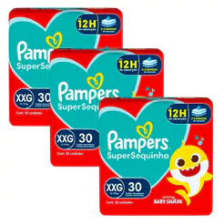 Kit 3 Fraldas Descartáveis Pampers Supersequinha Mega XXG - 90 Tiras