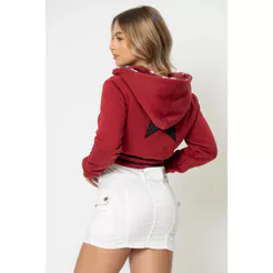 Moletom Cropped Dupla Face Com Relevo Planet Girls Vermelho Escuro