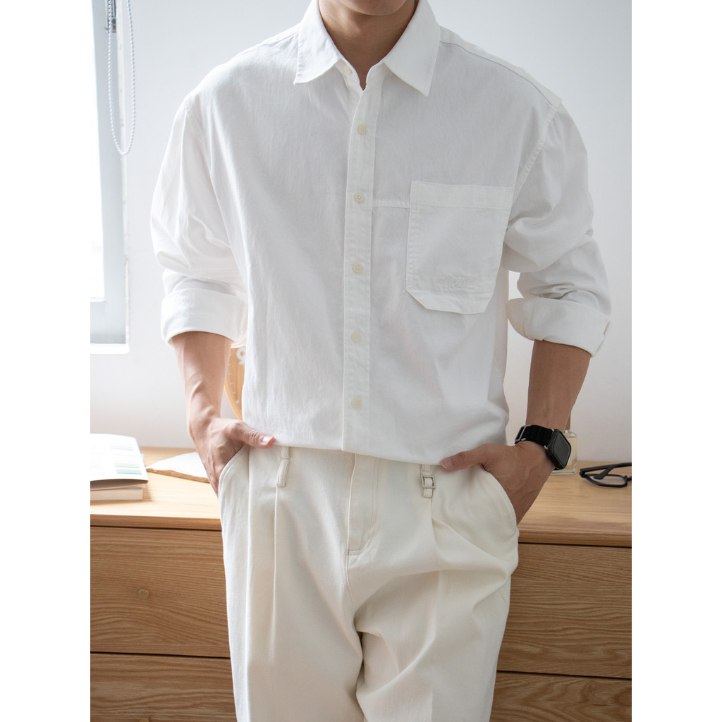 2026 primavera outono novo estilo puro algodão camisa de manga comprida masculina estilo coreano luz estilo maduro solto