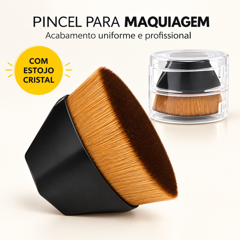 Pincel Mágico Hexágono Maquiagem com Case Protetora – Para Base, Pó, Blush e Primer | Alta Cobertura e Cerdas Mac - Ki