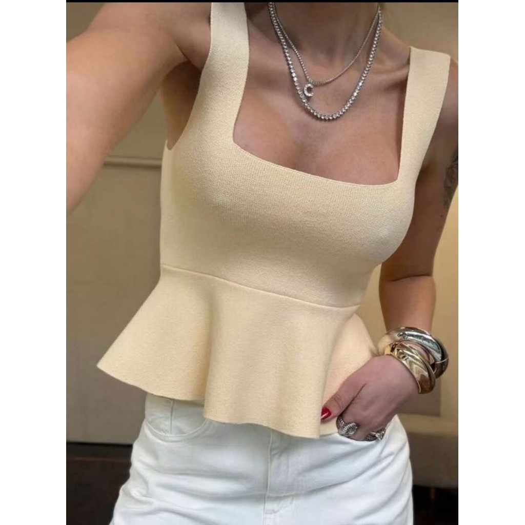 Sissi Blusa Feminina em Tricô amparo Modal com Babado Peplum  tamanho U(m)  38-46