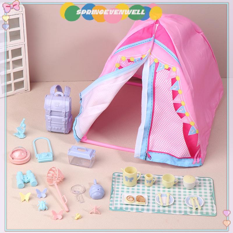 [springevenwell] 1/12 Casa De Bonecas Tenda Simulada Kit De Acampamento Piquenique Ao Ar Livre Decoração Micro Cena Ader