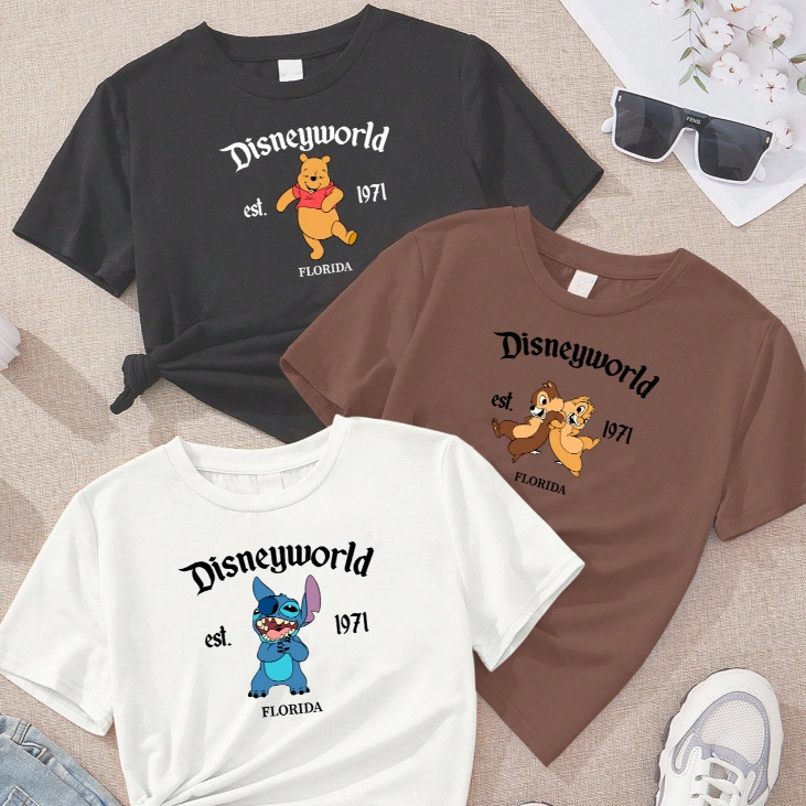 Blusa feminina de algodão kit com 3 Pooh, Tico e Teco, Stitch blusa marrom preta Off white em Oferta na Shopee