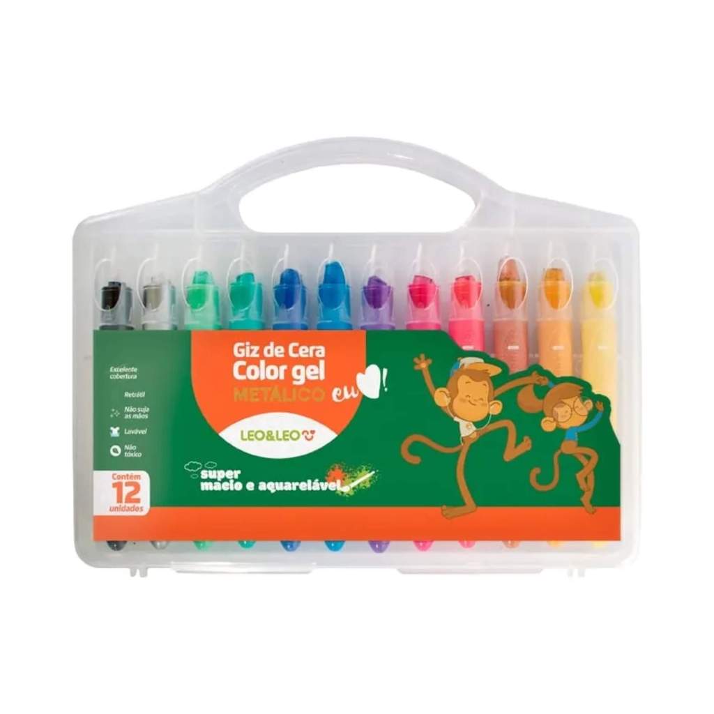 Giz de Cera Color Gel Metalicos 12 Cores Und Leo&Leo Leonora - 72303