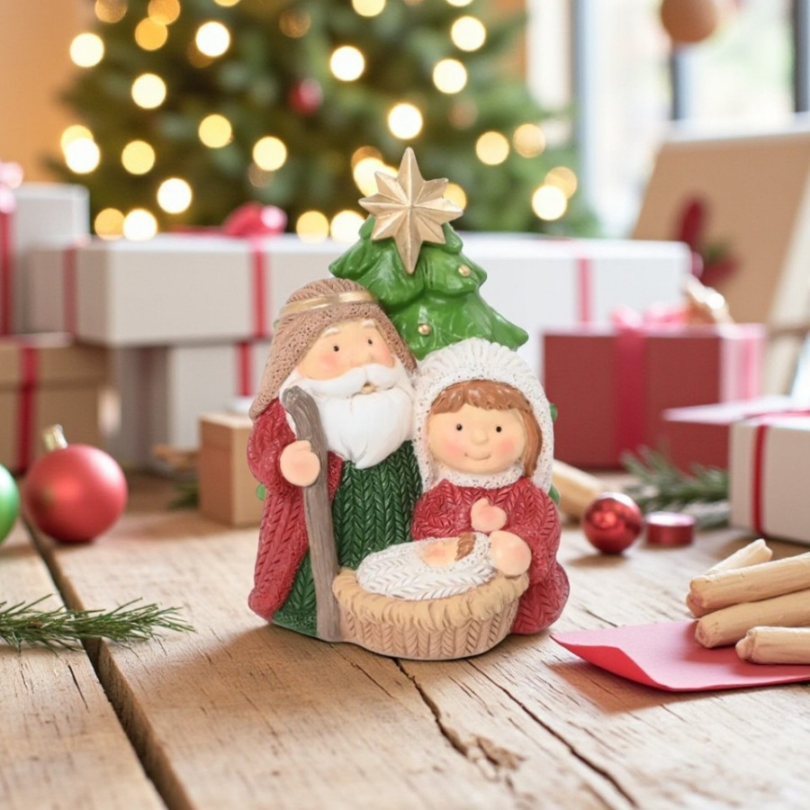 Enfeite de Natal em Resina - Sagrada Família e Árvore de Natal - Colorido - 8x5,5x4,5cm - 1 unidade - Cromus - Rizzo em Oferta na Shopee