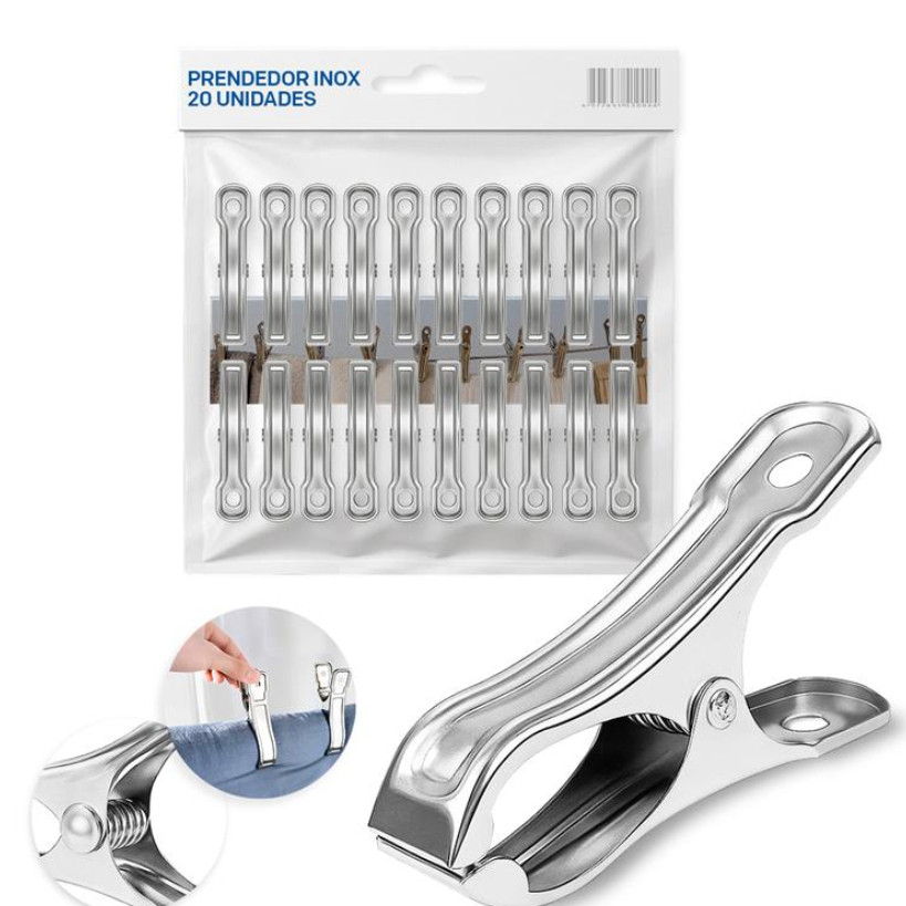 Clips Pregador Inox Kit 20 Varal Lavagem Pinça Para Pendurar Roupa,Prendedor Roupa  Forte Segurar