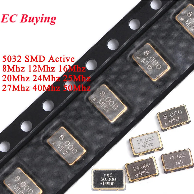 5 Pcs 5032 SMD Oscilador De Cristal Ativo 4Pin 8MHz 12MHz 16MHz 20MHz 24MHz 25MHz 40MHz 50MHz