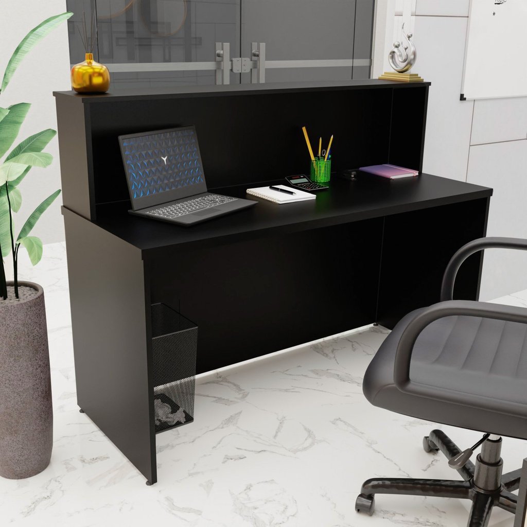 Balcão Atendimento Recepção Consultório 140x60cm Preto em Oferta na Shopee