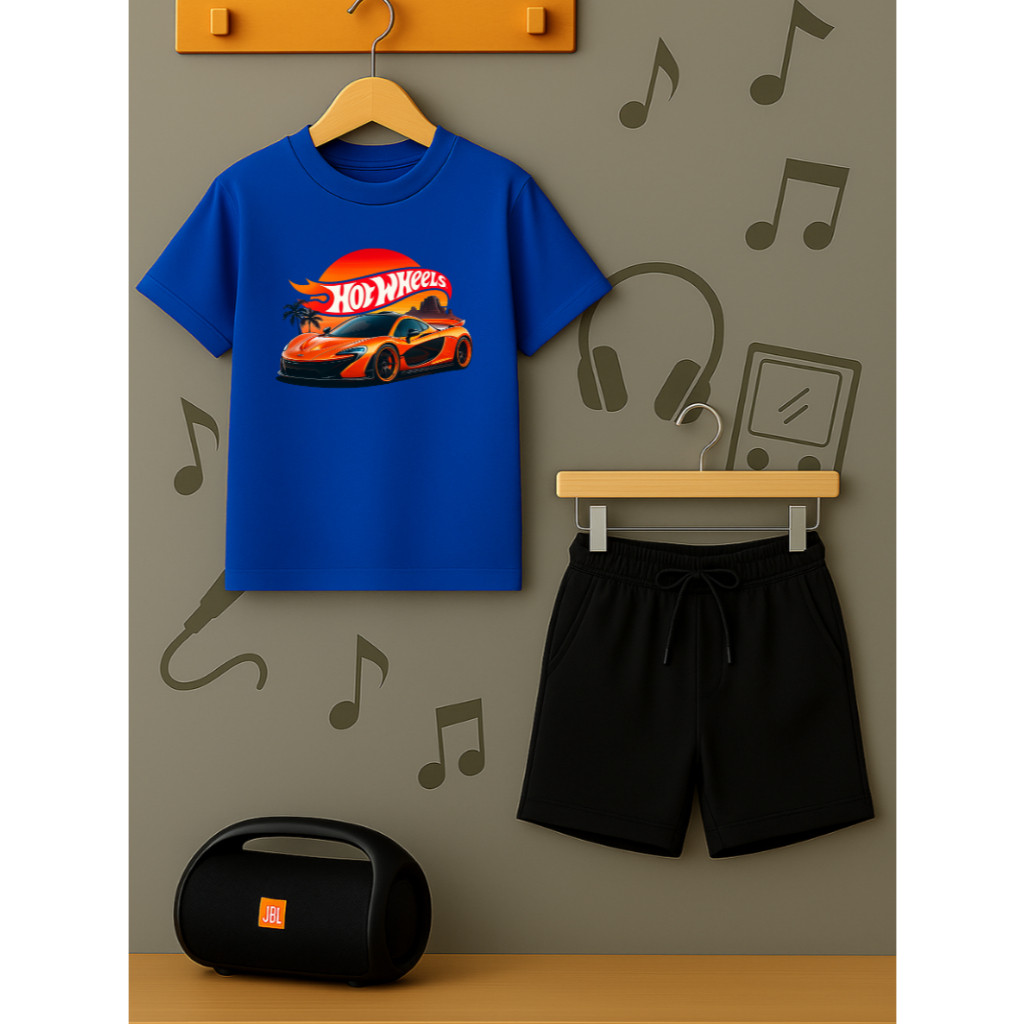 Conjunto Hot Wheels Mclaren Camiseta e Bermuda Moletom Infantil Juvenil Short Menino Menina Algodão Macio