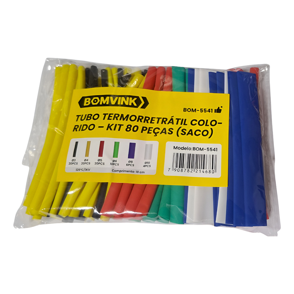Tubo Termo Retrátil Colorido Espaguete Kit C/ 80 Peças 10cm Uso Eletro Eletrônica Automotivo