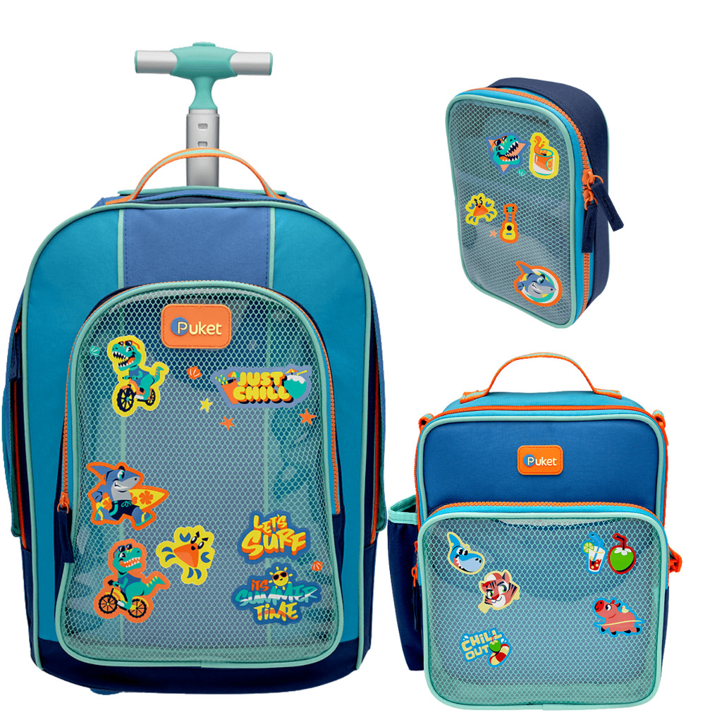 Kit Escolar Mochila C/ Rodinha + Estojo Grande + Lancheira Color Block Menino - PUKET