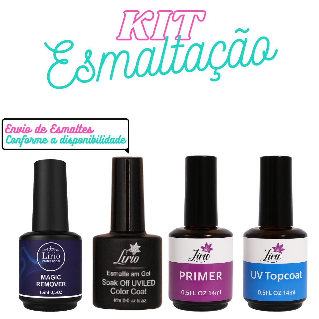 Kit Esmaltação Em Gel Esmalte Top Coat Primer Removedor