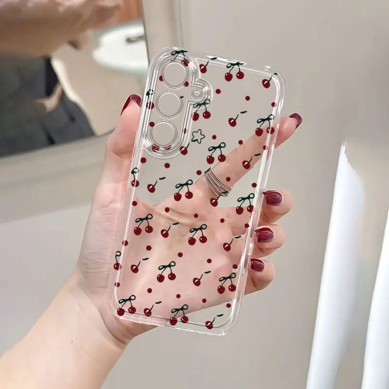 Capinha Capa transparente Anti-impacto Cereja para Samsung A55 A35 A03 A04 A05 A05S A10 S24 Plus S25 Ultra em Oferta na Shopee