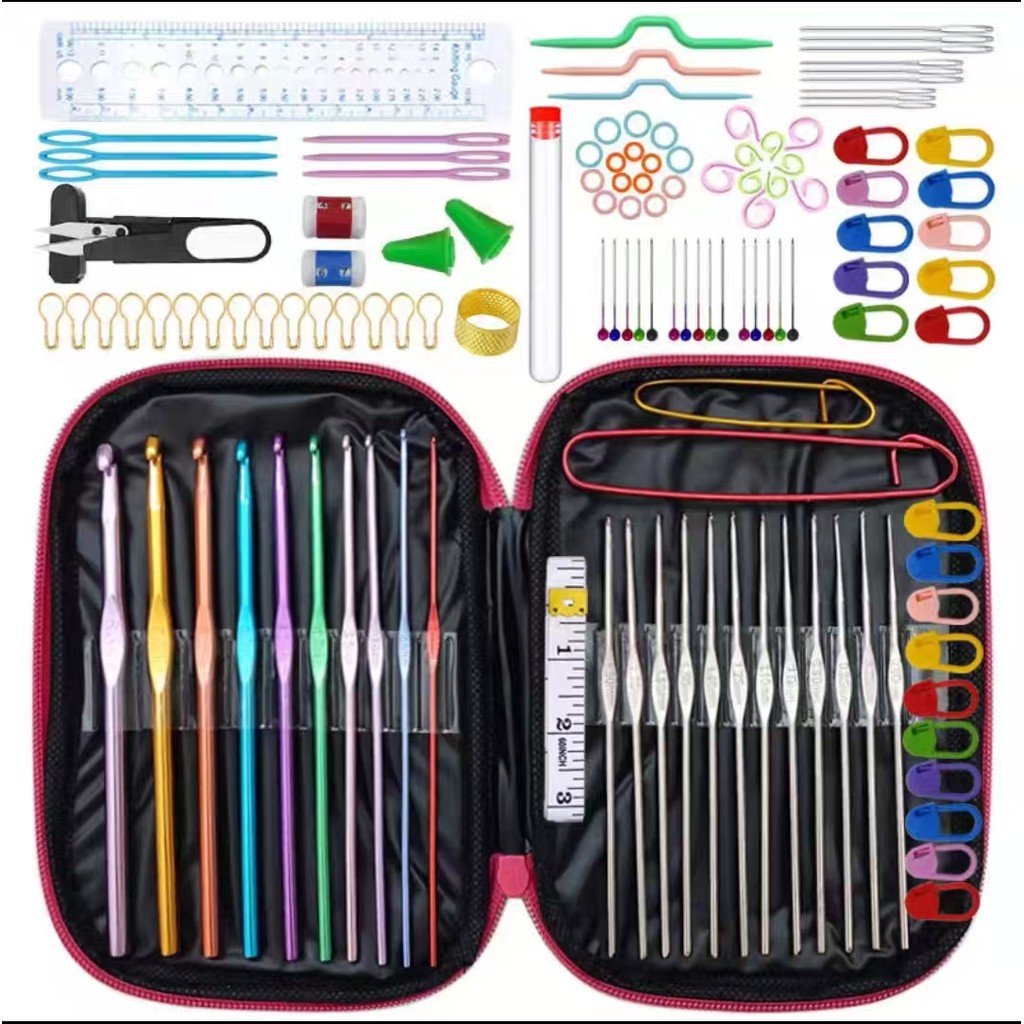 kit 127 peças De Ferramentas De Agulhas colorido Crochê de Tricô Alumínio para Fio Ponto Cruz Manual em Oferta na Shopee