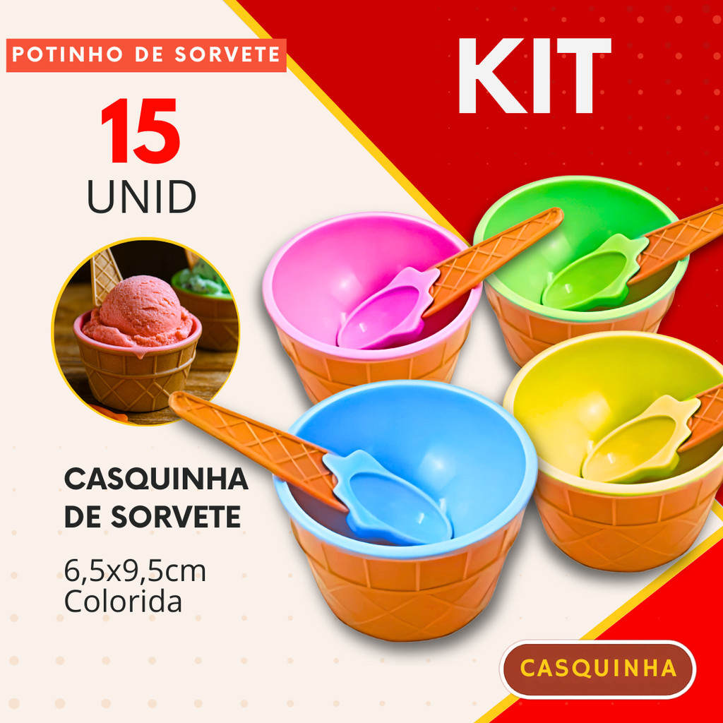 Kit 15 Pote de Sorvete Colorido Casquinha Potinho de Sorvete Tigela Plastico com Colher em Oferta na Shopee
