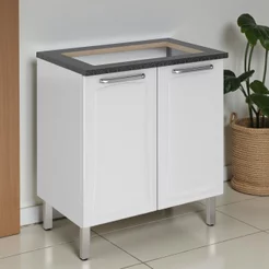 Balcão Cozinha em Aço 2 Portas 80cm para Cooktop 5 Bocas Dobradiças Slow Motion Tarsila Itatiaia