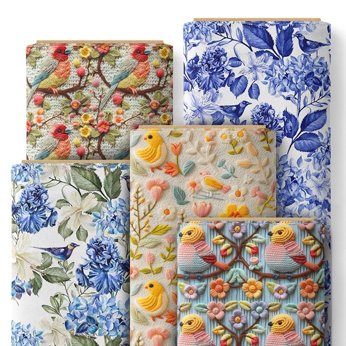 Tecido Sarja Estampada Impermeável Flor Pássaros Efeito 3D Artesanato Bolsa Estofado Mesa