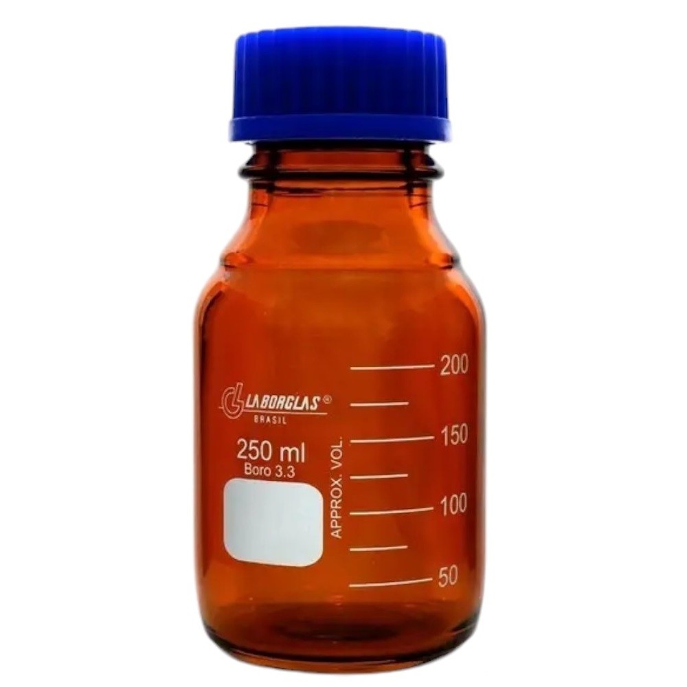 Frasco Reagente Graduado Tampa Azul Âmbar 250ml
