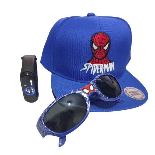Combo Homem-Aranha: Boné Azul Bordado, Óculos e Relógio à Prova D’Água!