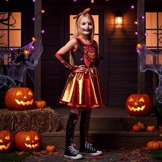 Fantasia Abobora Infantil de Halloween Com Polaina e Luva em Oferta na Shopee