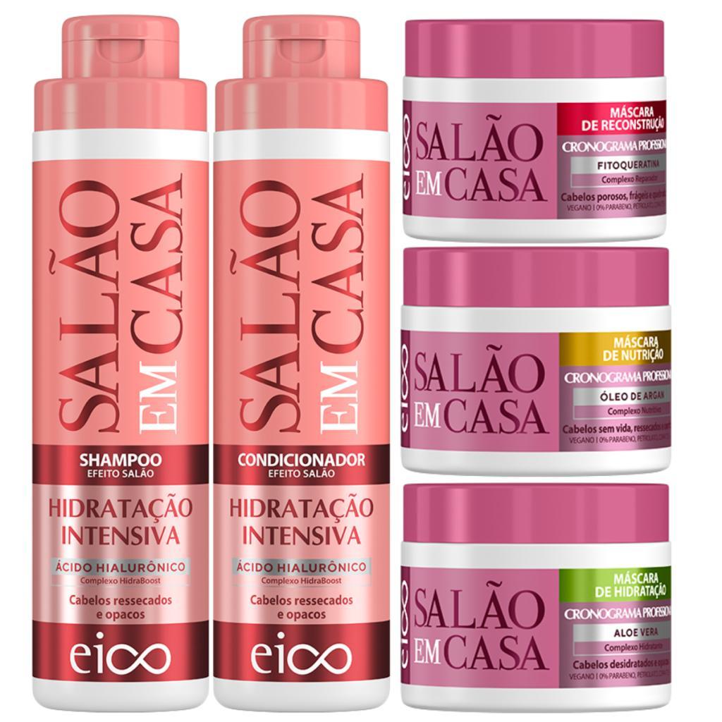 Kit Eico Salão em Casa Hidratação Intensiva Shampoo 800ml Condicionador 750ml 3 Cronograma 270g em Oferta na Shopee