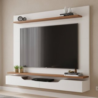 Painel para Tv até 60 Polegadas 2 Portas Basculante com Nicho e Prateleira Levi Off White/Freijó em Oferta na Shopee