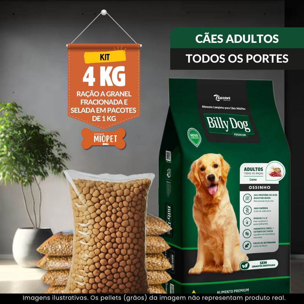 Ração para Cachorro Billy Dog Ossinho Cães Adultos a Granel – Sabor  Carne | 20% Proteína | Embalagem Selada por Quilo