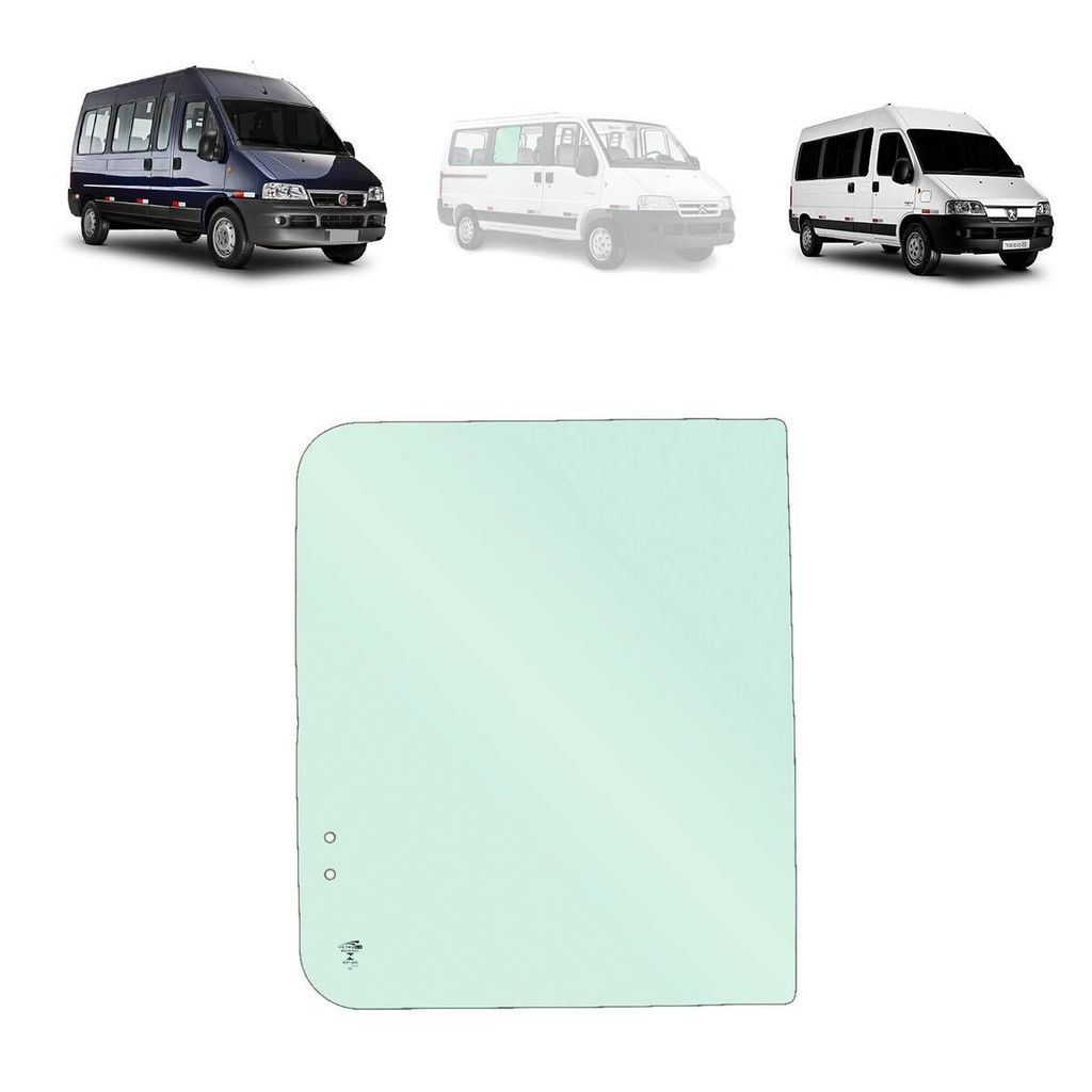 VIDRO CURVO LATERAL MOVEL DUCATO BOXER JUMPER TETO ALTO 1997 A 2017 LADO DIREITO (COM FURO) (60,0 X 71,7 CM)