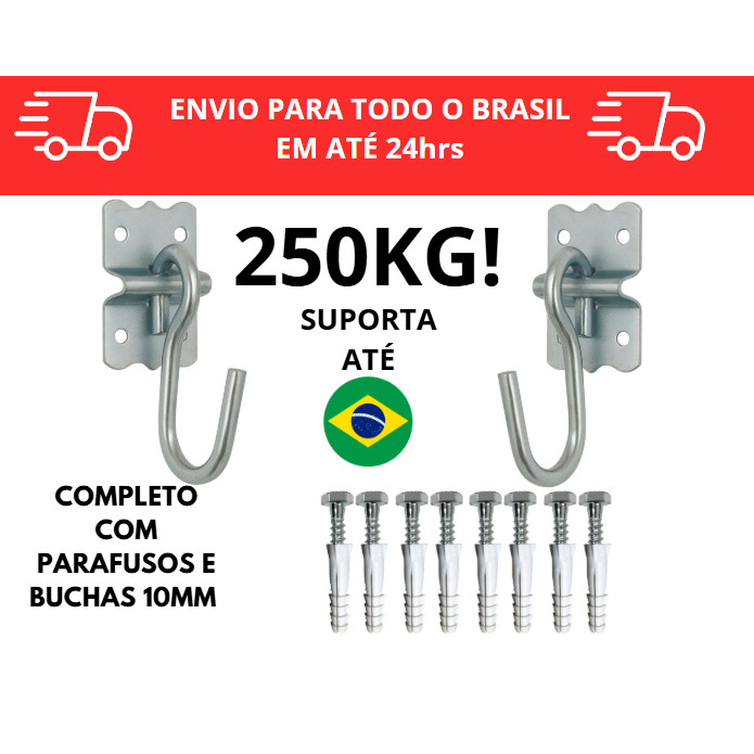 Gancho para rede reforçado / Armador de rede / gancho de rede / buchas e parafusos