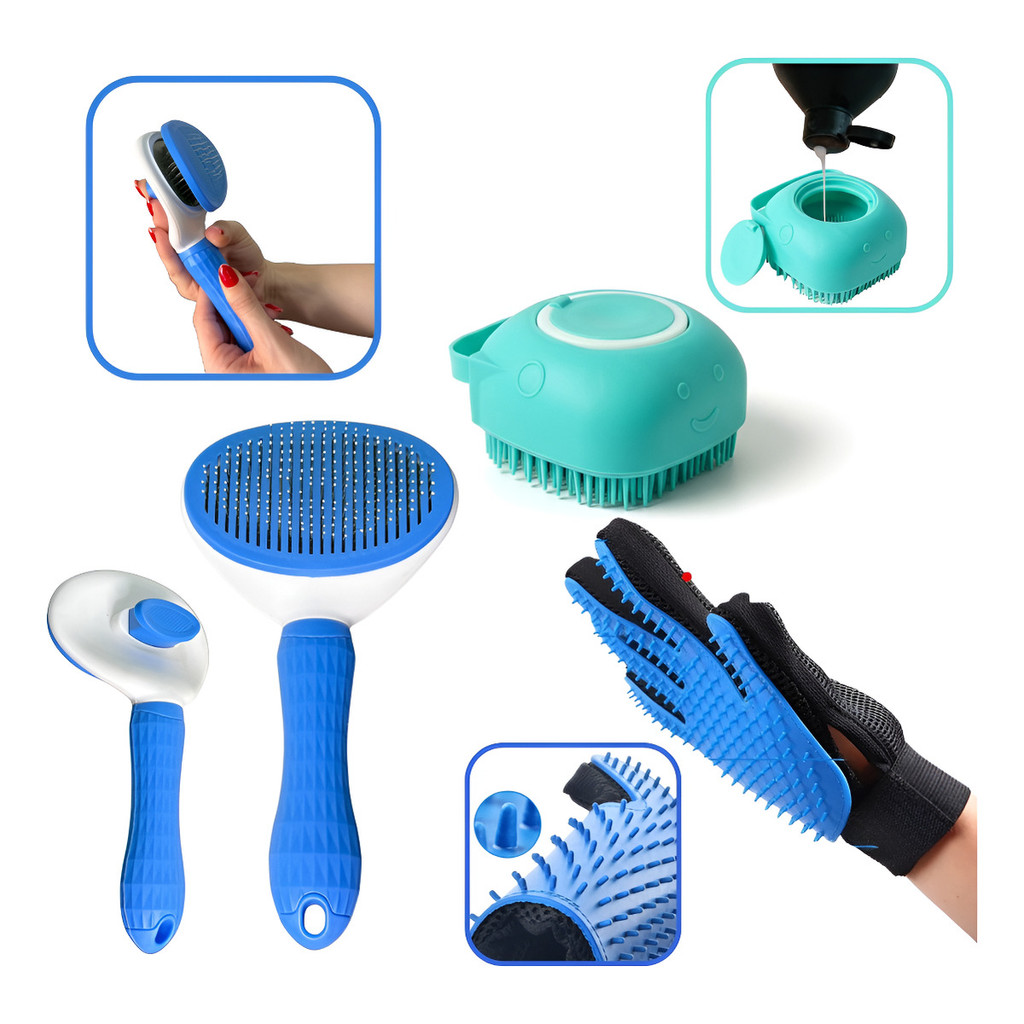 Kit Banho Pet 3 Em 1 Escova Shampoo Luva E Rasqueadeira em Oferta na Shopee