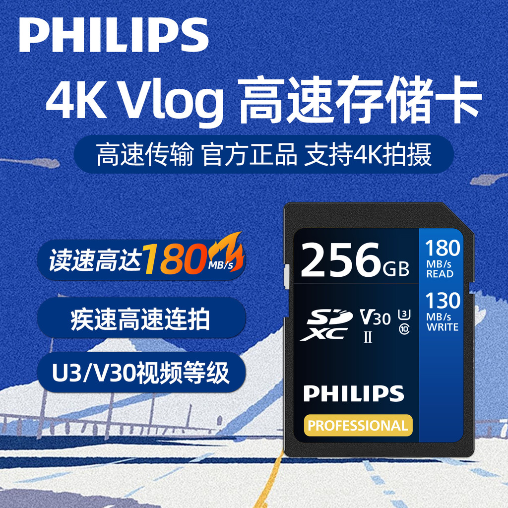 Cartão de memória Philips SD Cartão de memória de alta velocidade 256G Câmera Universal V30 Cartão de memória Sony Canon