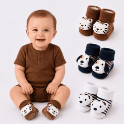 Kit 3 Meias Bebê Infantil Bichinho 3D Antiderrapante Menino