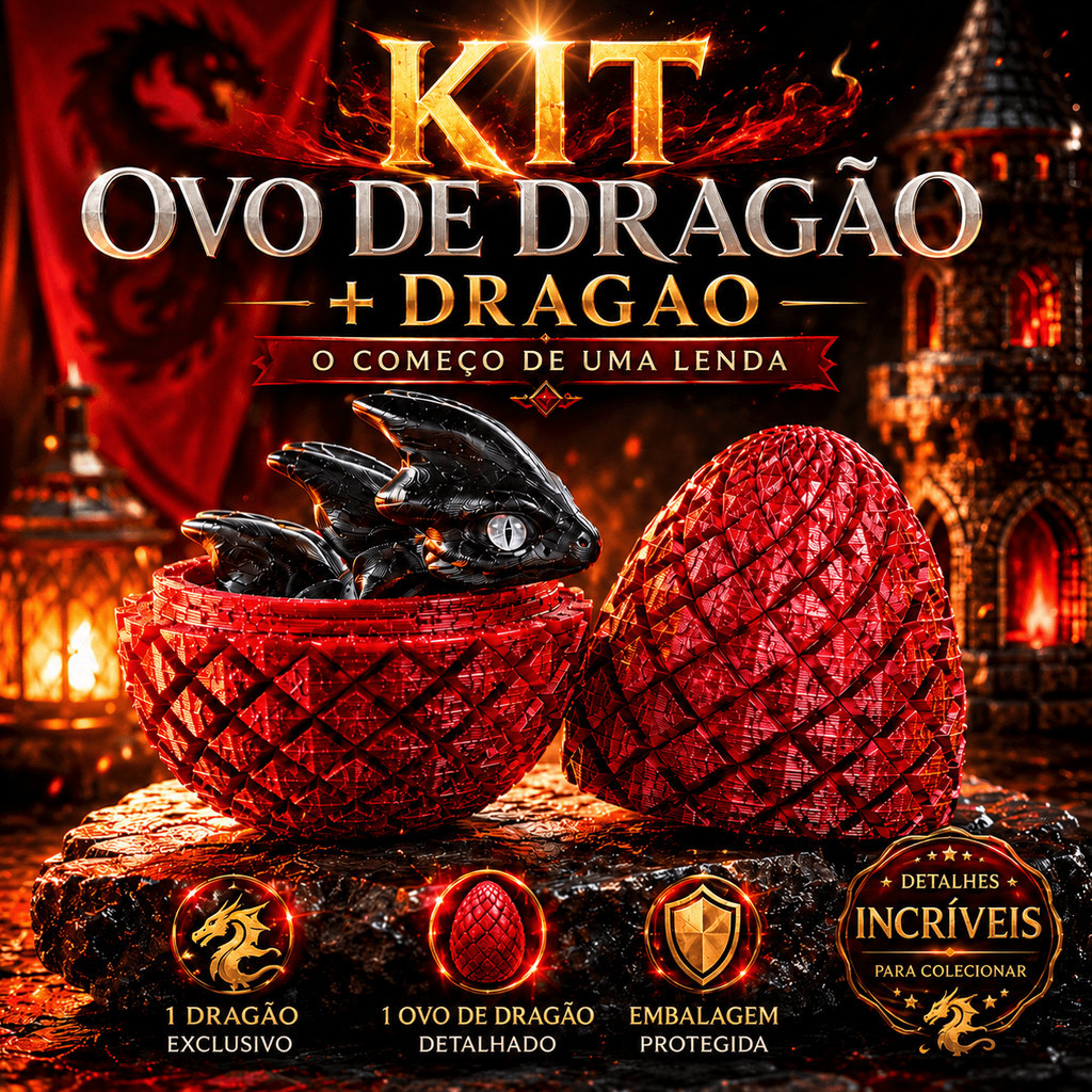 Kit Dragão + Ovo de Dragão Detalhado – Decoração e Coleção Brinquedo Para Criança Kit Brinquedos Infantis