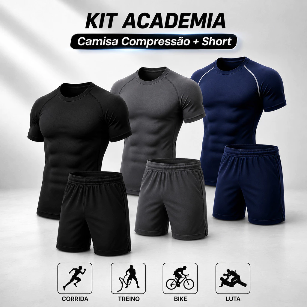 Kit Camisa de Compressão + Short Dri-fit Masculino Camiseta Academia Treino BASICO Corrida — imagem 1