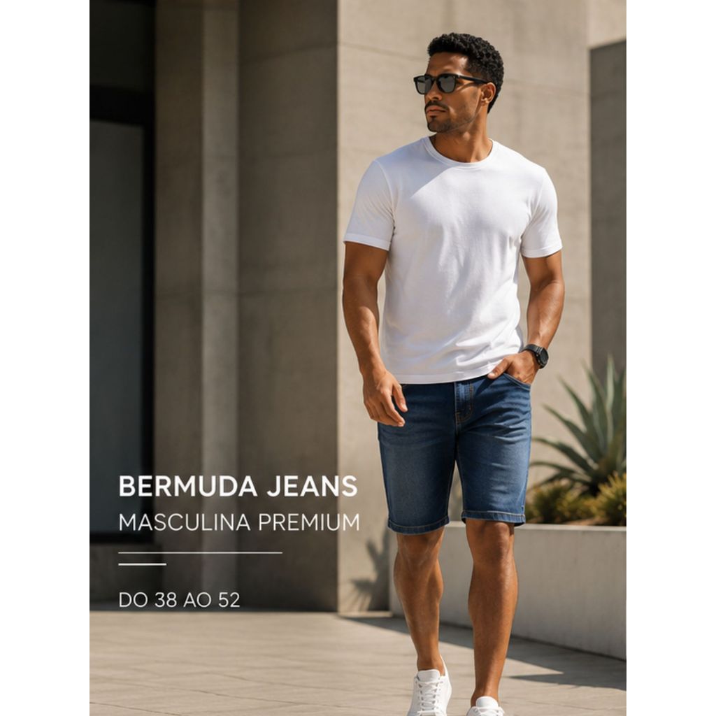 Bermuda Jeans Moderna Masculina Elastano Confortável Premium Delicada Casual Urbano
