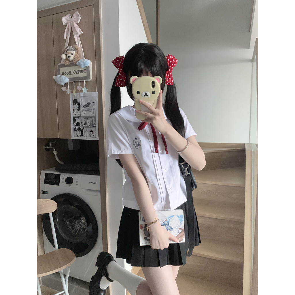 Tokyo Year-Old Times JK Camisa de manga curta feminina 2026 Novo estilo bordado Top gola boneca camisa branca verão