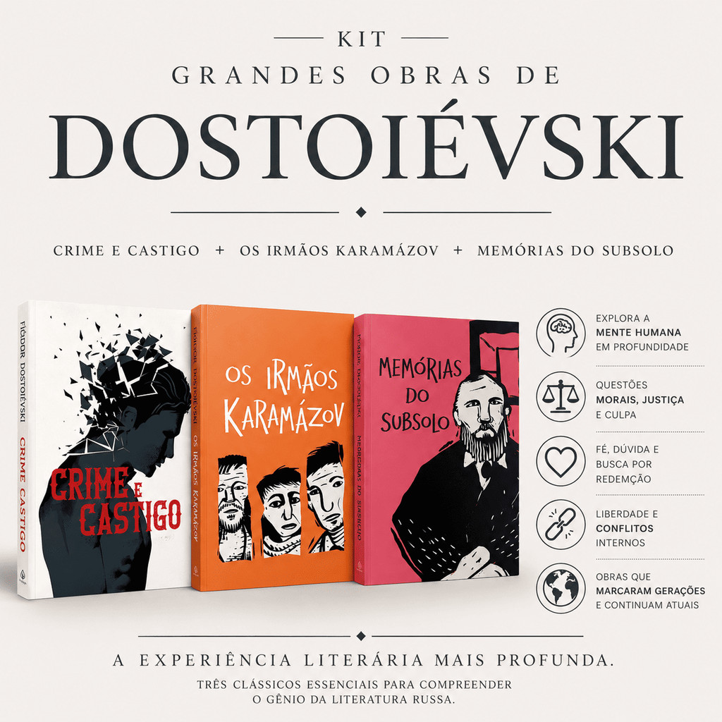 Kit Grandes Obras de Dostoiévski | Crime e Castigo + Os Irmãos Karamázov + Memór