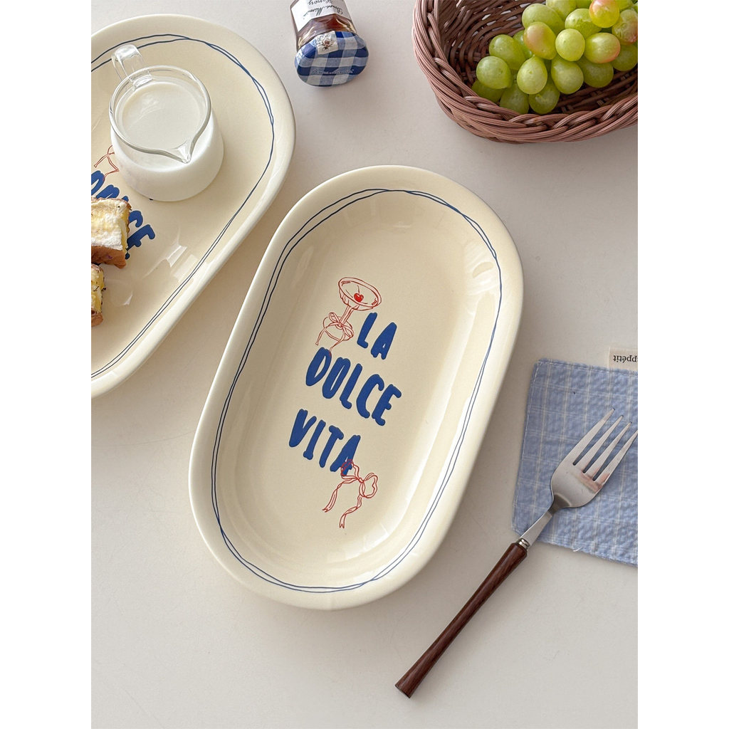 Muni novo estilo ins placa Oval italiana placa de cerâmica espaguete bife luz placa de comida grande placa de alto valor