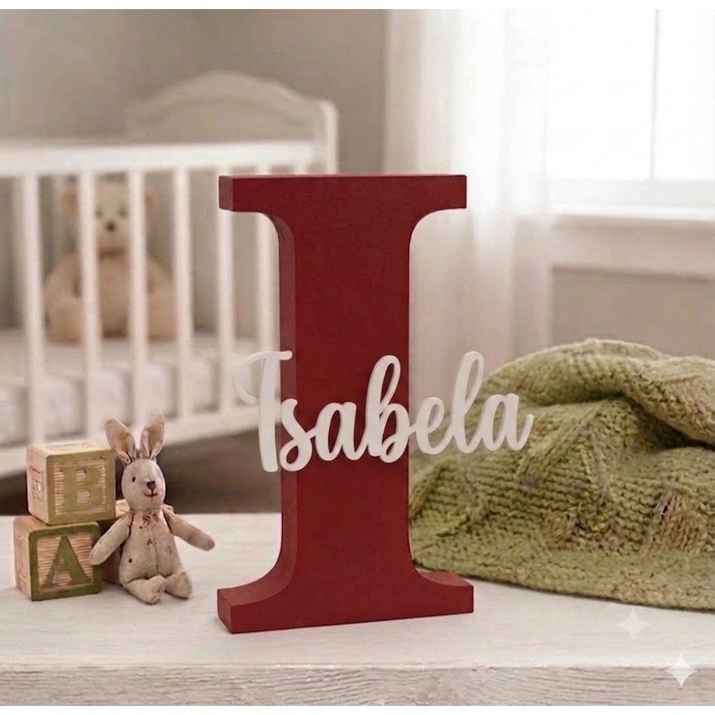 Letreiro Personalizado com Nome em Impressão 3D | Inicial + Nome | Decoração para Quarto, Porta Maternidade e Festas